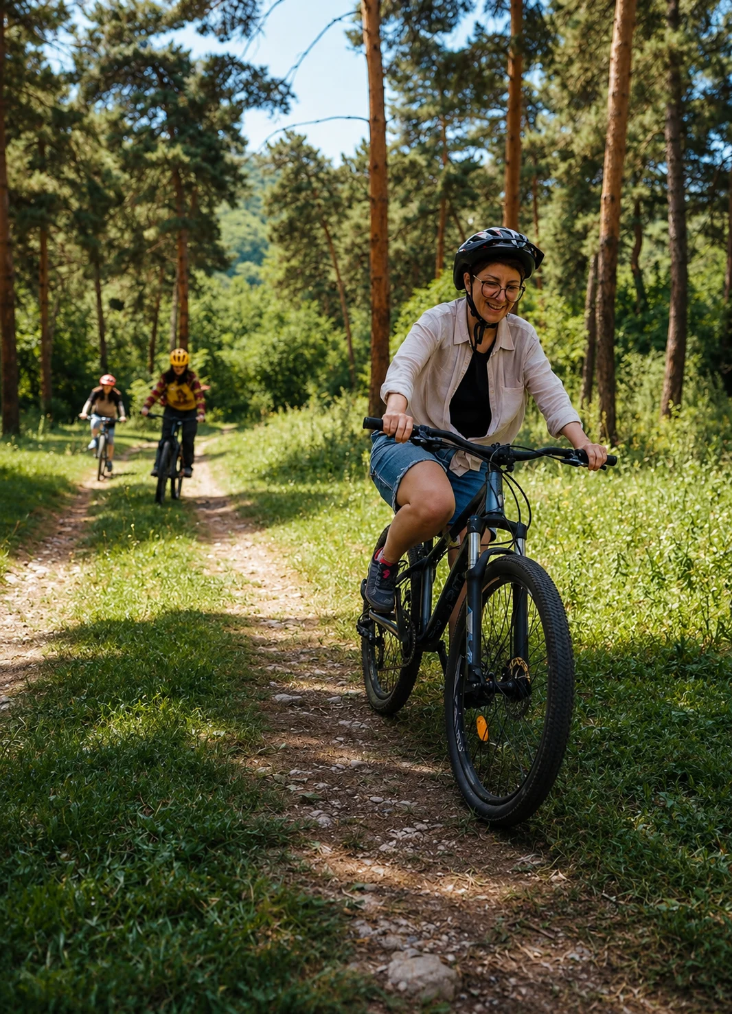 Riders travelling through the forest on the Artek trail